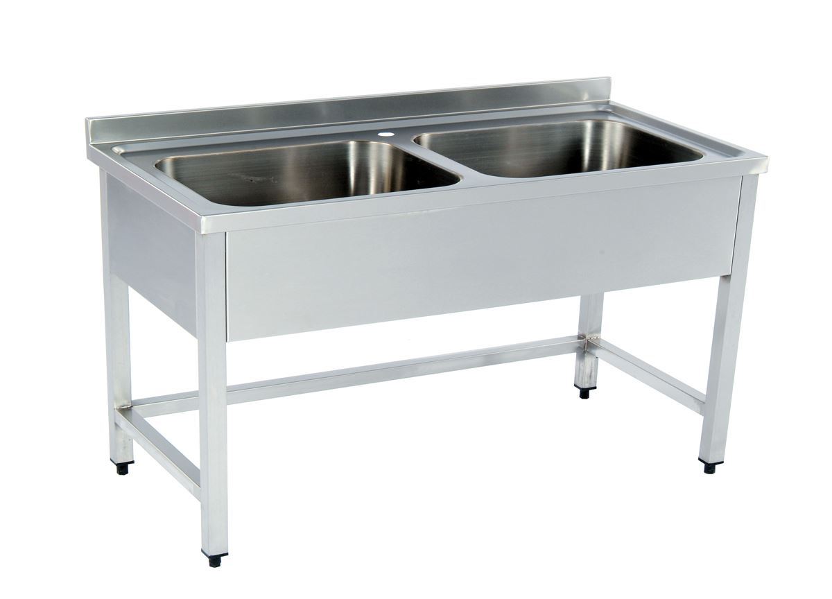 Work Table with Double Sink without Bottom Shelf