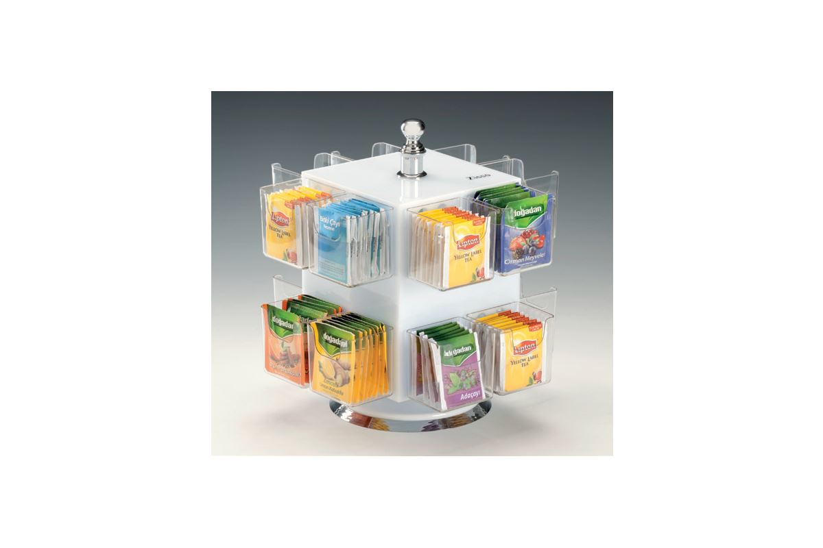 Polycarbonate Acrylic Rotary Tea Display With 16 Shelves